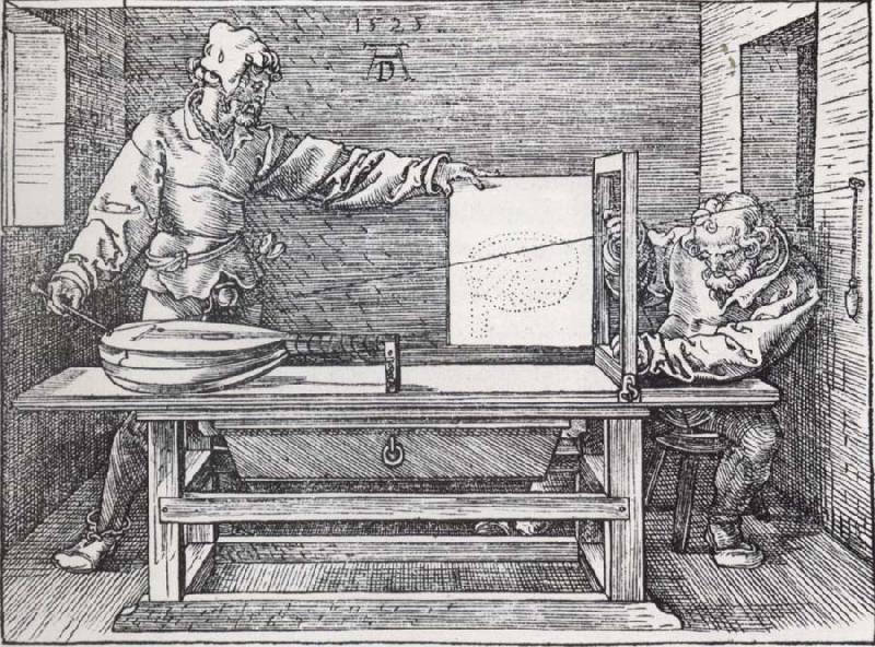 Jacopo de Barbari Man Drawing a lute with the monogram of the artist from the Manual of Measure-ment France oil painting art